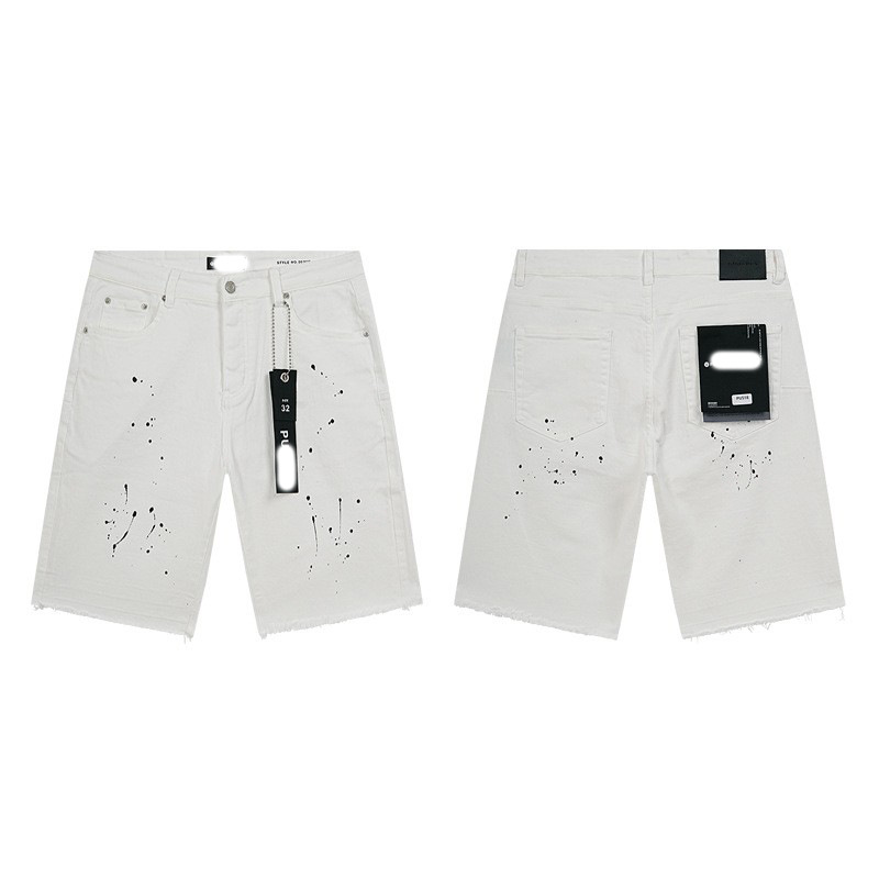 Marca de moda transfronteriza JB purple verano rectas vaqueros lavados de agua para hacer viejos agujeros vaqueros de hombre pantalones cortos de caño purple