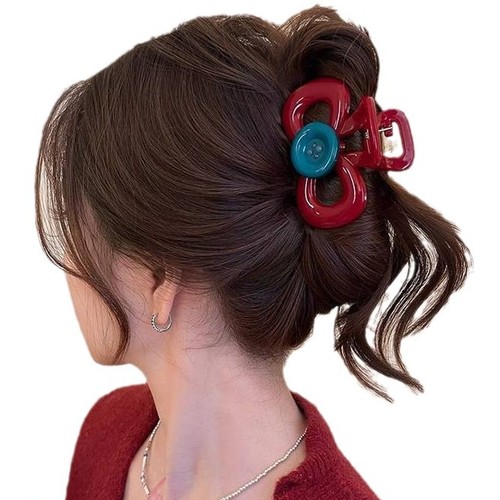 Ankorah Red Button Hair Clip for Women 2025 New Style Updo Shark Clip High-end Hairpin for Rear Head Hair Accessories