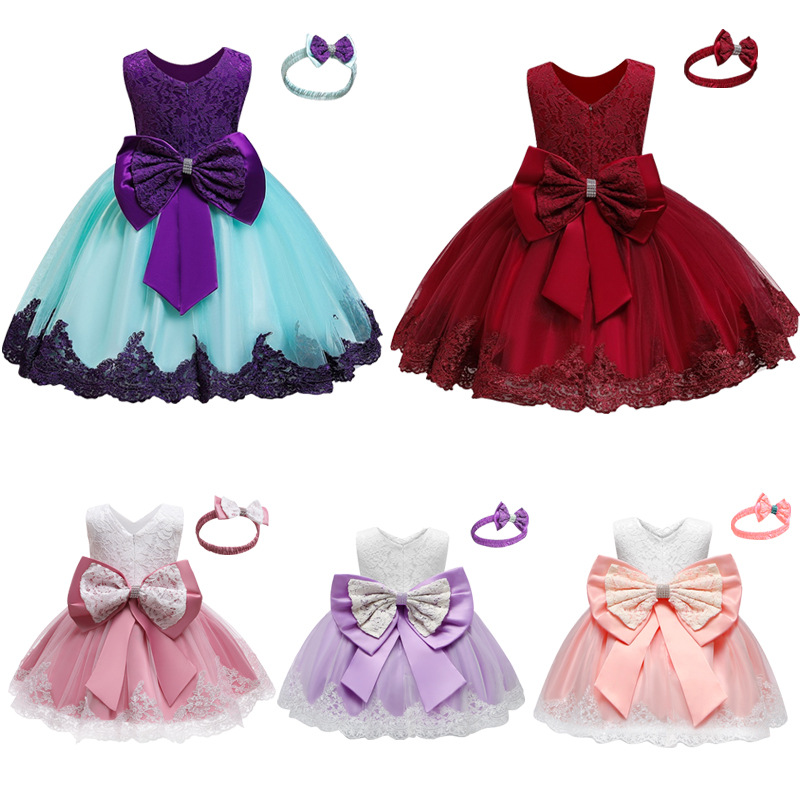 Wish Amazon hot selling baby princess dress year-old dress bow lace dress baby Dresses