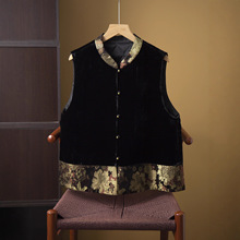 100桑蚕丝底布高级感丝绒真丝夹棉马甲国风提花立领棉服坎肩冬