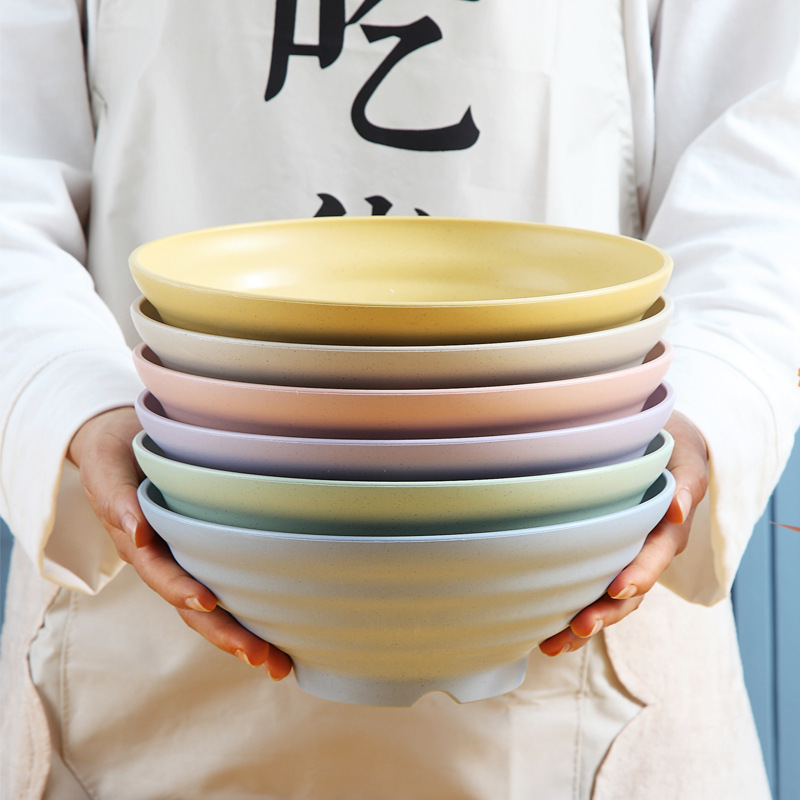 Wheat Straw Large Bowl Japanese-Style Ramen Bowl for Home Use, High-End Solid Color Large Pattern Bowl, Large Capacity Instant Noodle Bowl, Salad Bowl