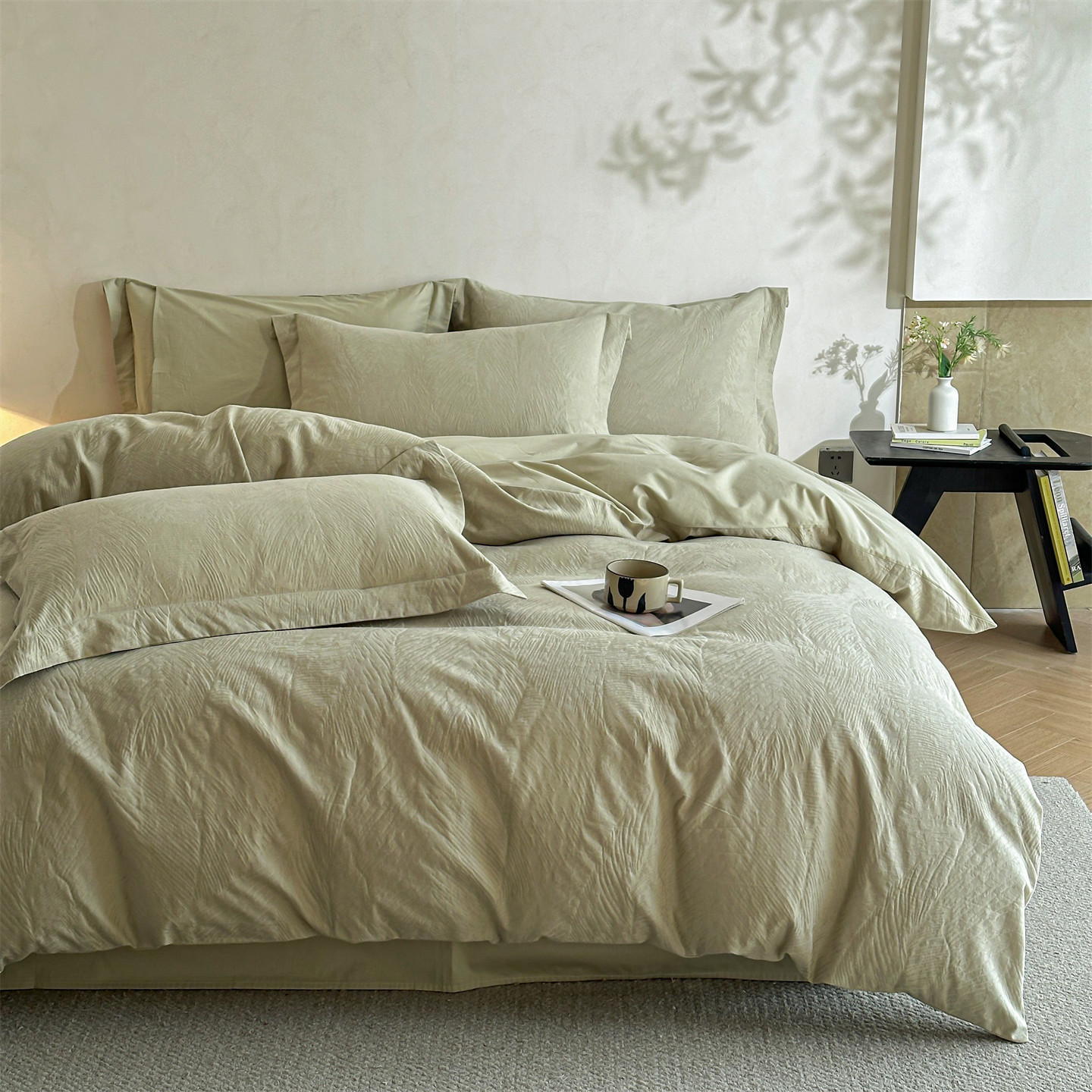 100% algodón brillante relieve tridimensional jacquard de alta calidad cuatro piezas de ropa de cama tres piezas de regalo
