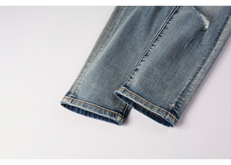 boy European And American High Street Fashion Ripped Jeans Vintage Washed Snake Embroidery Patch Hip Hop Skinny Pants Men's_viptrois.com