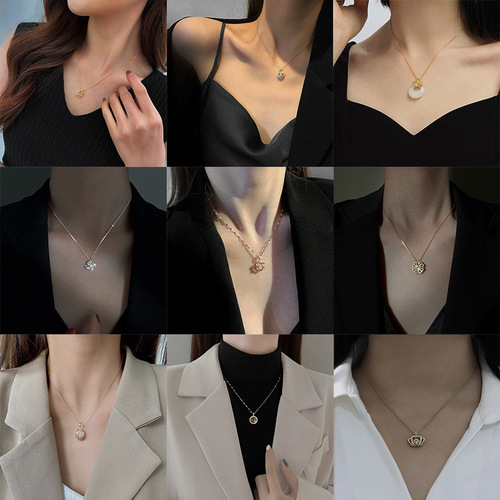 Korean style design steel necklace for women, versatile and non-fading, clavicle chain, light luxury four-leaf clover, love pendant, accessories wholesale