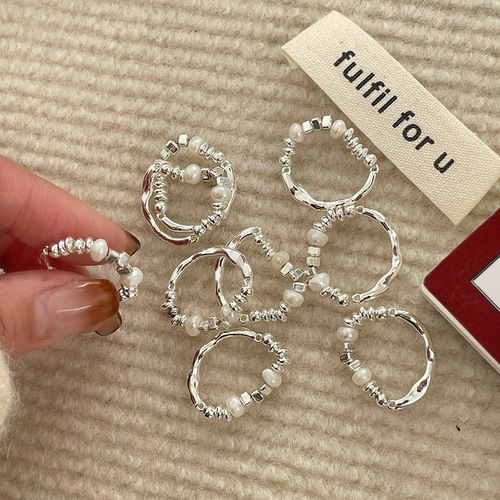 Xiaohongshu blogger's same accessory ring niche design high-end elastic rope broken silver ring for women simple style