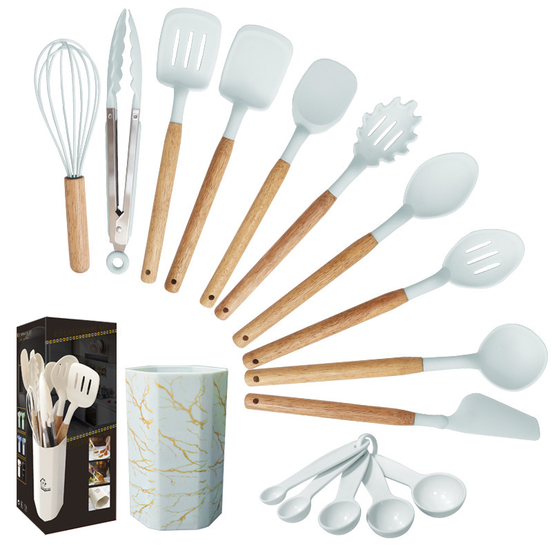 Cuchara de sopa de espátula de silicona Juego de 12 piezas olla antiadherente para cocinar pala de silicona para uso doméstico de calidad alimentaria Juego de utensilios de cocina de silicona al por mayor