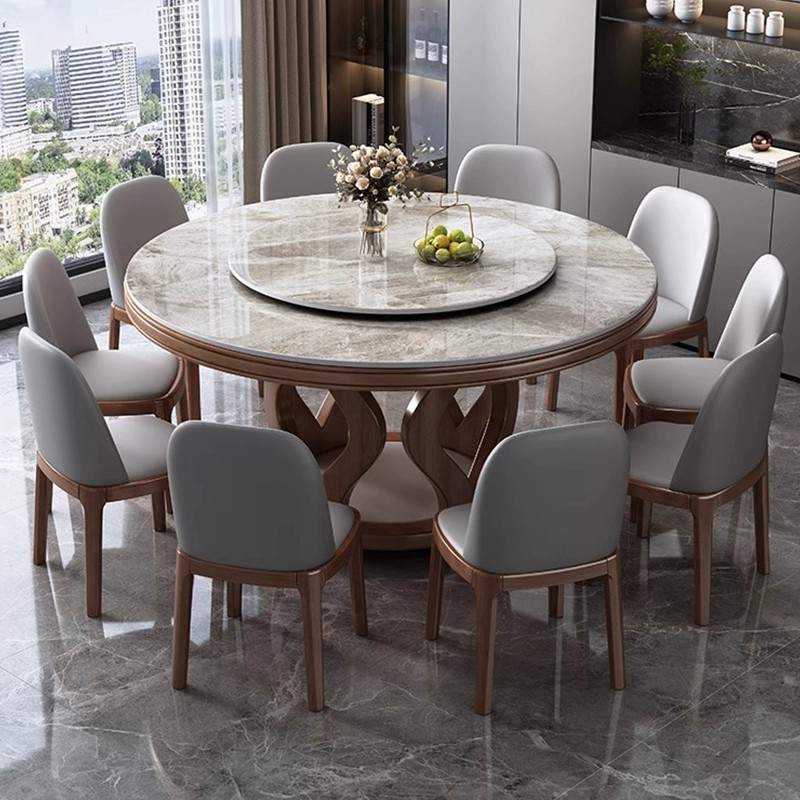 Высококачественный обеденный стол и стул из цельного дерева, современный простой круглый домашний круглый стол для небольшой квартиры с поворотным обеденным столом