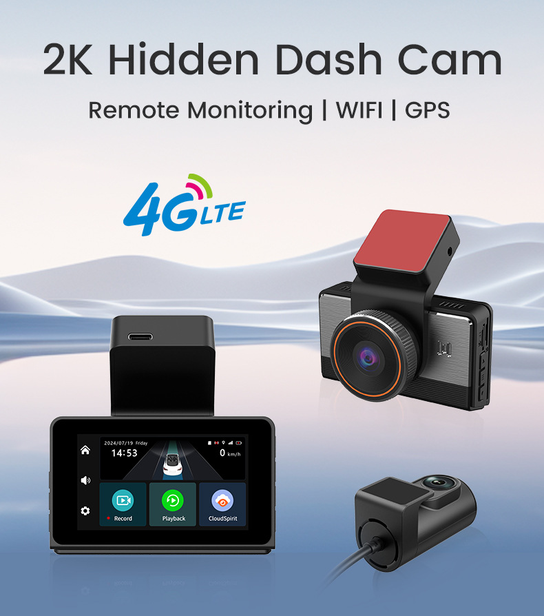 4g Lte Dual-Camera 2K Dash Cam with Wifi and Gps Remote Monitoring, Front and Rear High-Definition Night Vision Dual-Lens Driving Recorder