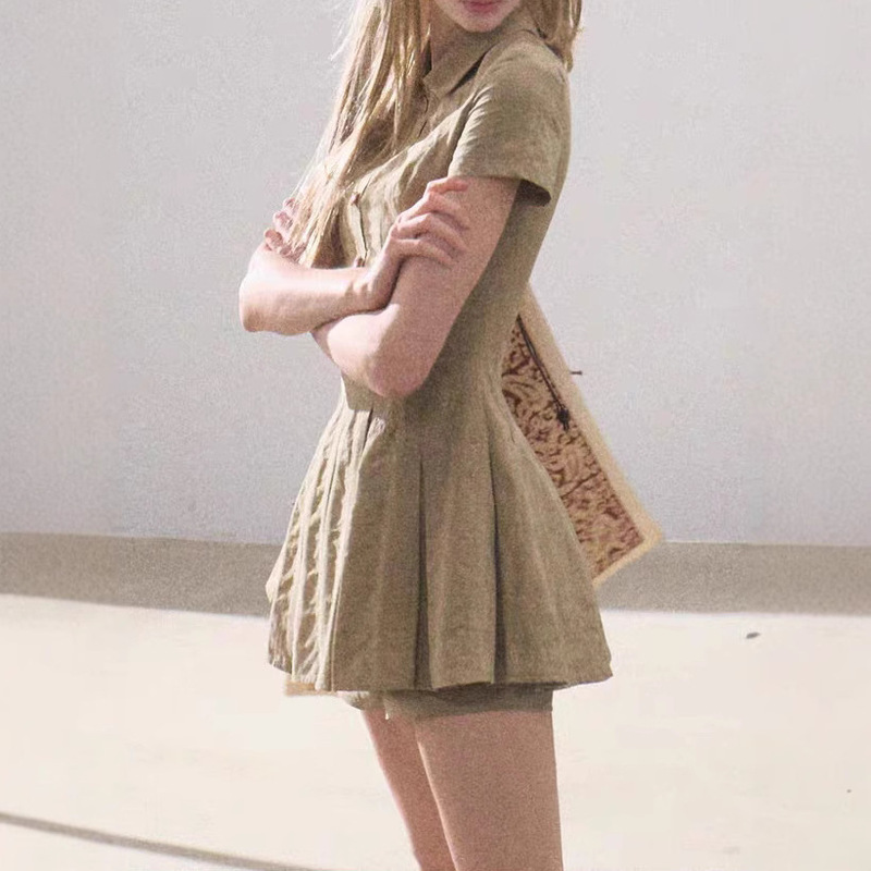 OAKMOO/ "Wind Like a Girl" Cotton Academy Style Vertical Texture Shirt dress Pleated Skirt OAKMOO/ "Wind Like a Girl" Cotton Academy Style Vertical Texture Shirt dress Pleated Skirt