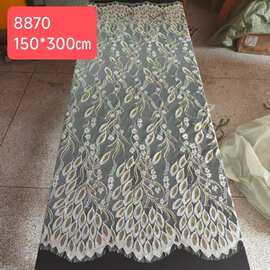 外贸新款金线3米大睫毛婚纱礼服网纱布面料厂家