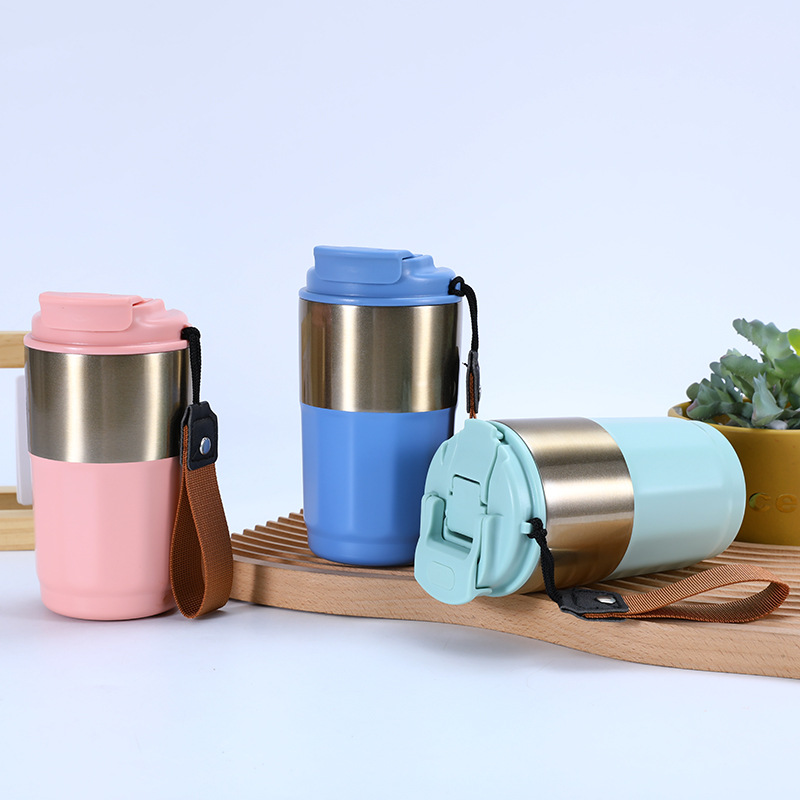 Coche portátil cuerda taza de café moderno simple chica portátil taza de vacío 304 taza de vacío de acero inoxidable