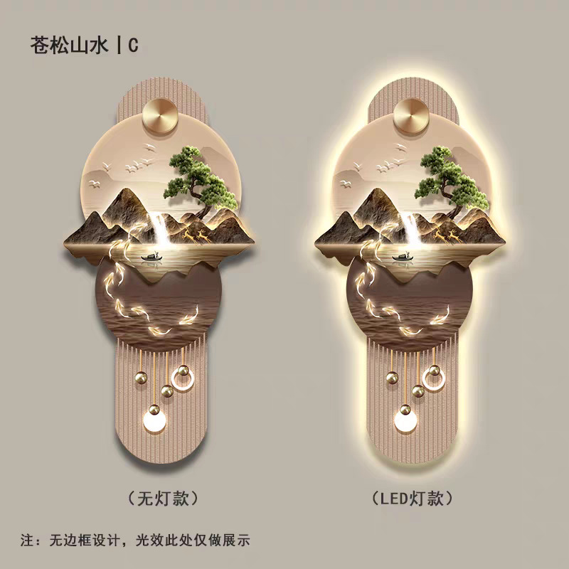 玄関ホール装飾画、軽い高級感とハイエンドのセンス、正面のドア壁画、風景LED照明、廊下通路、クリスタル磁器絵画|undefined