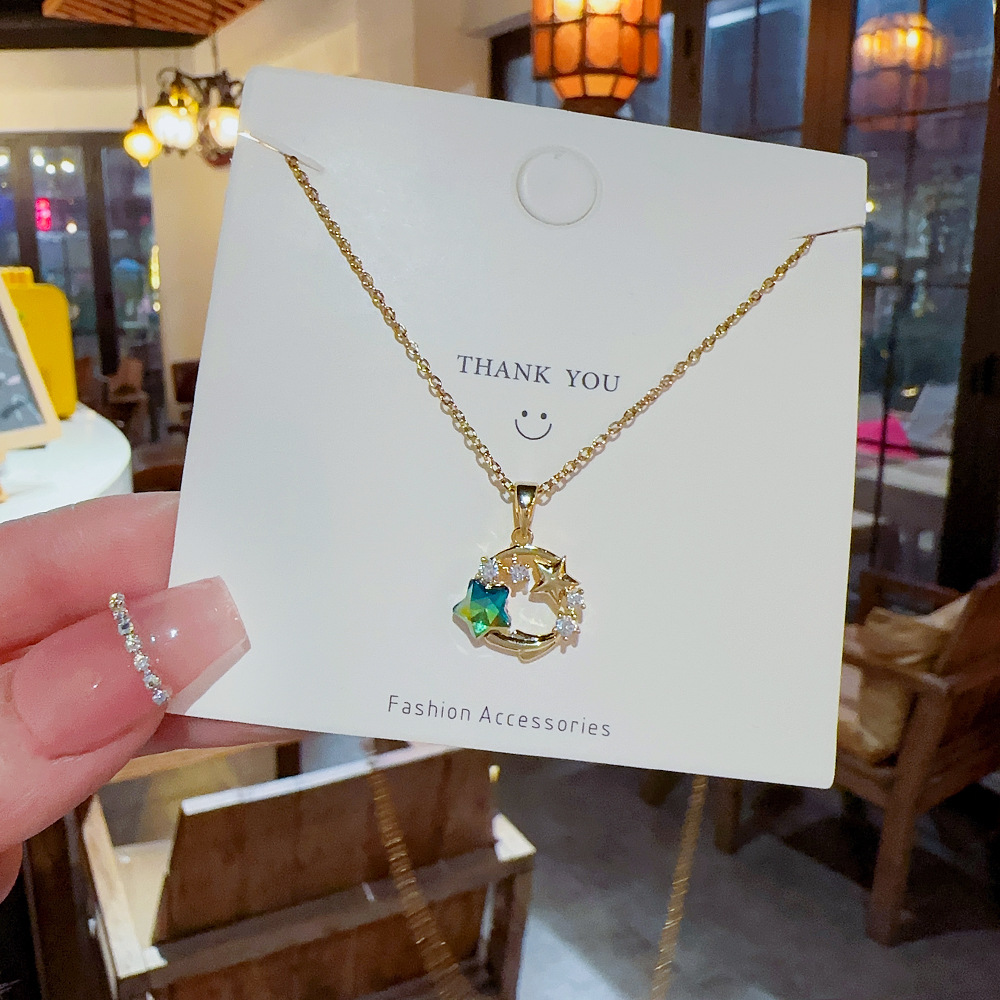 Sweet Star Titanium Steel Inlay Zircon Pendant Necklace_colorza_3