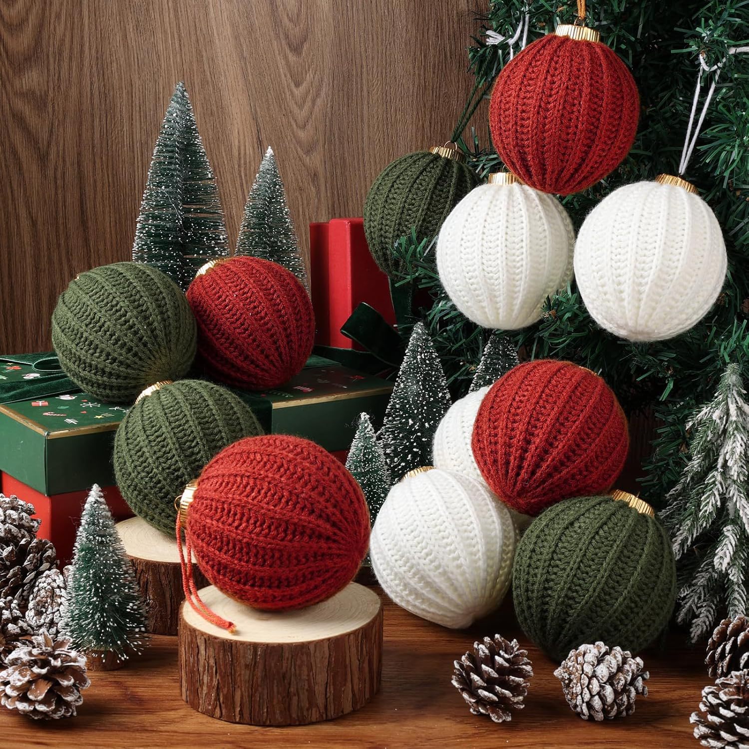 Colgante de lana de punto de color de Navidad colgante de Navidad rojo verde mezcla de árbol de Navidad decoración colgante de atmósfera de vacaciones