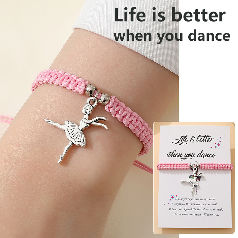 Cross-Border Ballet Girl Pink Braided Bracelet for Women, Adjustable Drawstring, Girly Dance Student Wristband Jewelry Wholesale Cross-Border Ballet Girl Pink Braided Bracelet for Women, Adjustable Drawstring, Girly Dance Student Wristband Jewelry Wholesale