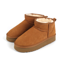 周冬雨同款牛皮保暖雪地靴松糕底厚底女靴子现货批发学生增高鞋子