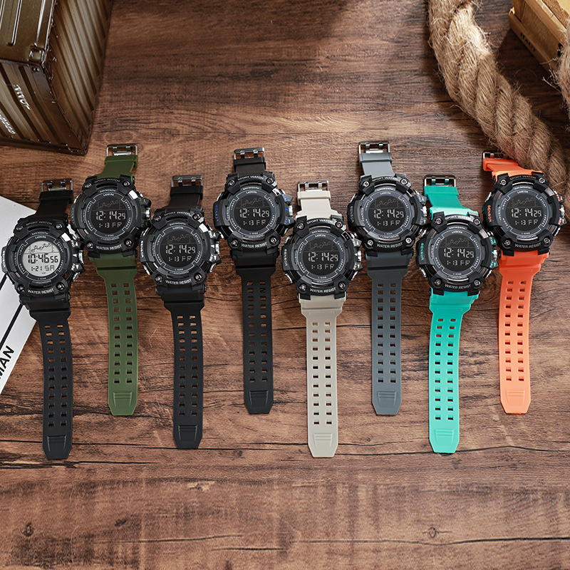 Reloj electrónico impermeable japonés multifuncional de los hombres Venta caliente transfronteriza luminosa digital gran dial reloj electrónico reloj deportivo