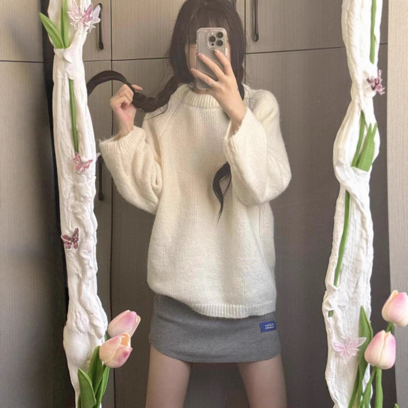 YS秋冬韩系高级感小女人气质设计感露背针织衫波点丝巾软糯毛衣女|undefined