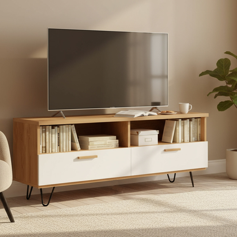 Density Board Floor-Standing Tv Cabinet Coffee Table Combination Nordic Tv Cabinet Modern Minimalist Living Room Light Luxury Floor