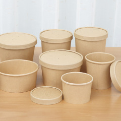 使い捨て紙椀円形厚手クラフト紙スープ桶出前弁当箱蓋付き粥桶スープカップ梱包箱弁当箱