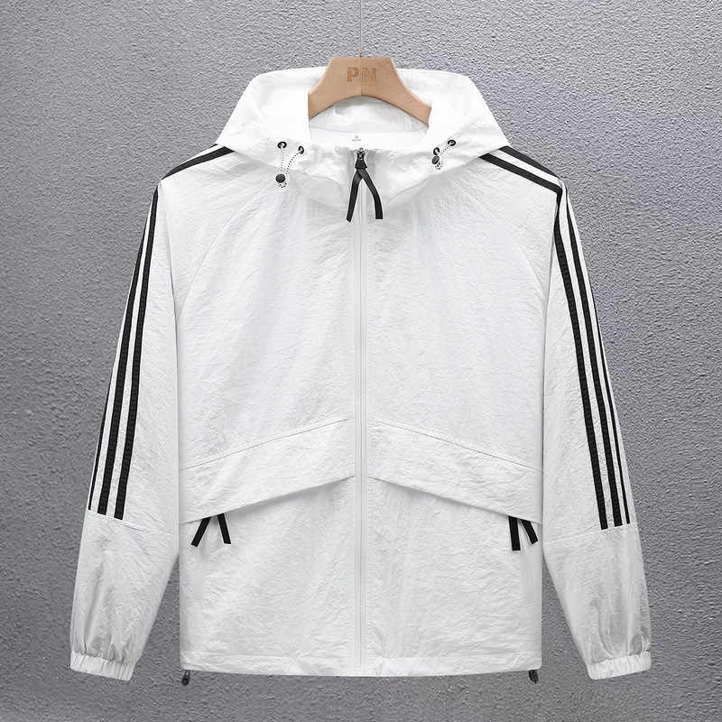 Chaqueta ultrafina de comercio exterior transpirable al aire libre de tres barras ropa de protección solar para hombres ciclismo deportivo cortavientos de secado rápido chaqueta con capucha para hombres image 8