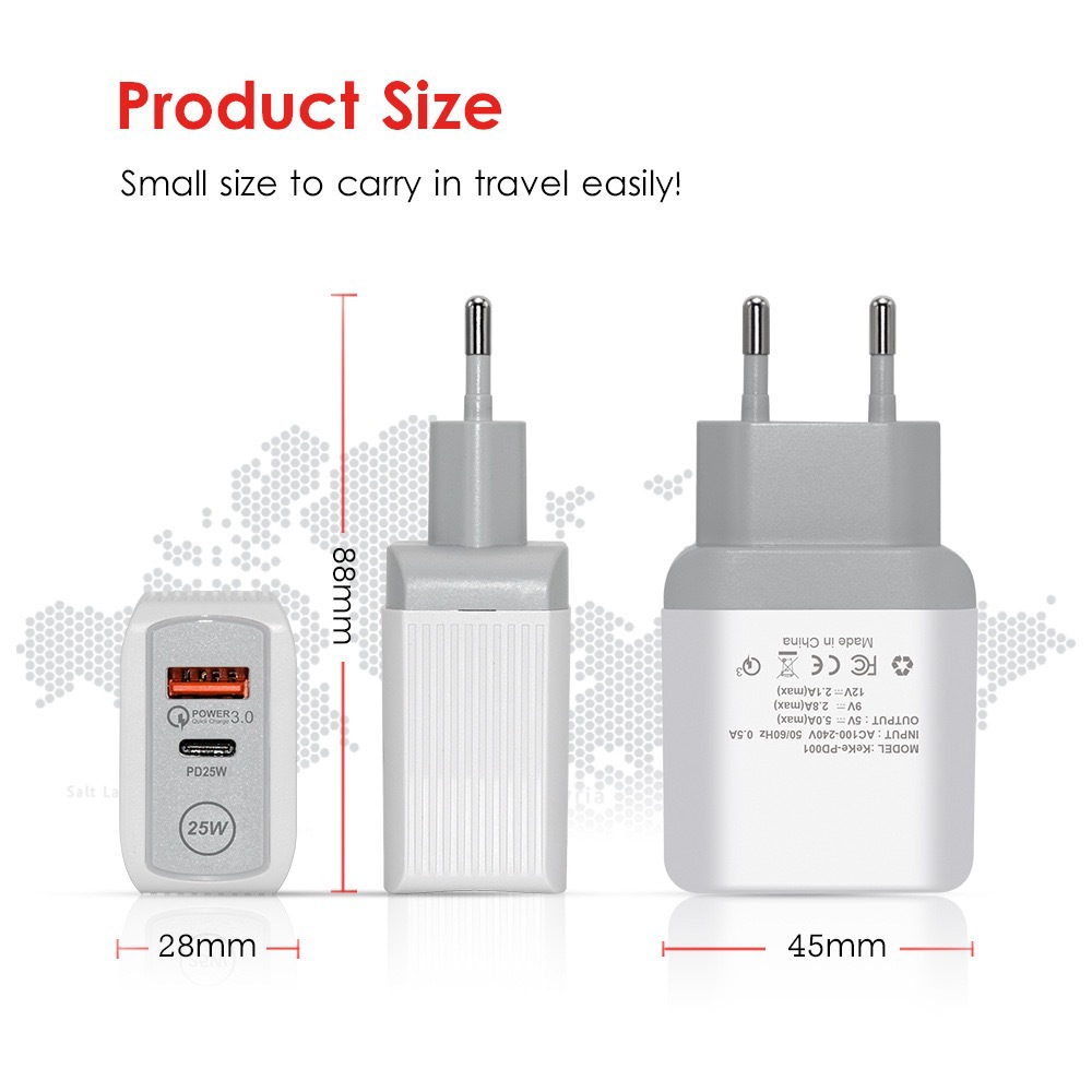 PD25W cargador de carga rápida 5V3A Europa, EE.UU. y EE.UU. cabeza de carga tipo-c QC3.0 adaptador de carga rápida fabricantes