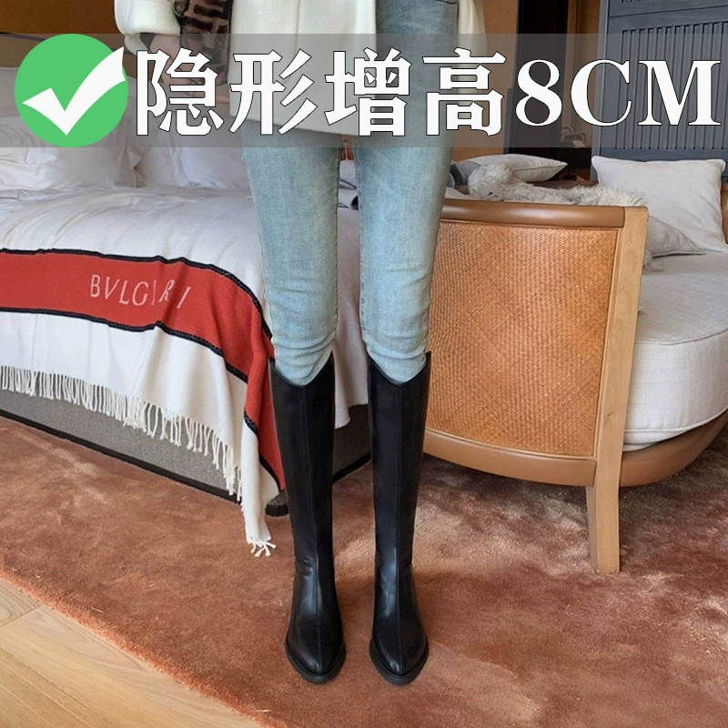 Высокие сапоги с увеличенной внутренней высотой, женские сапоги для верховой езды, ботинки в британском стиле с острым носком, женские ботинки-мартинсы с V-образным вырезом, зимние женские сапоги с молнией сзади.