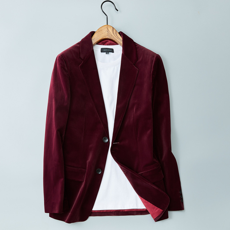 European Station 2025 Suit Casual Jacket Autumn/Winter New Velvet Suit Men's Casual Jacket Red