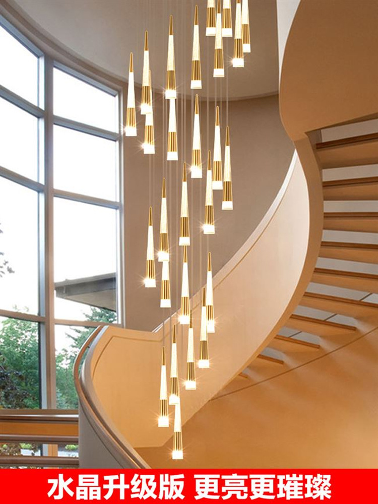 工程樓梯長吊燈loft吊燈複式樓梯間別墅大燈氣泡水晶流星吊燈