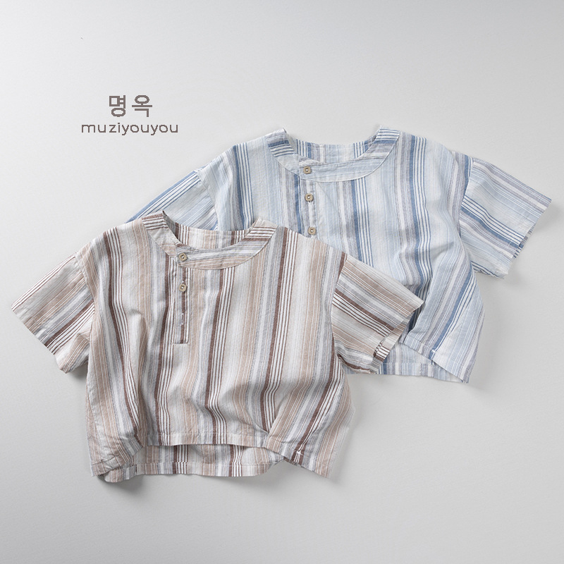 Camiseta Mori coreana de algodón para niños 2025 verano nuevo estilo para hombres y mujeres camisa de bebé de manga corta chaqueta delgada ropa para niños de moda