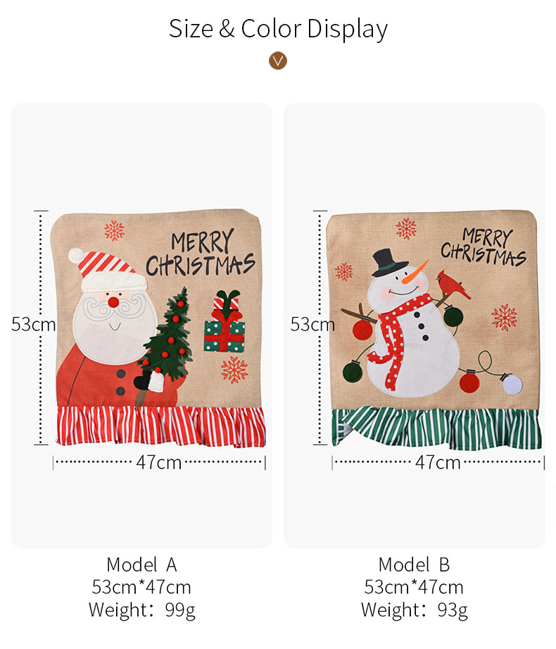 Χριστουγεννιάτικα στολίδια Γελοιογραφία δημιουργικό κάλυμμα καρέκλας Άγιου Βασίλη Κάλυμμα καρέκλας χιονάνθρωπος λινό ριγέ κάλυμμα σκαμπό_voghion.com