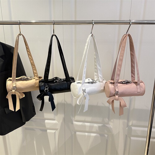 Korean stylish new 2025 summer solid color cylinder new fashion Boston commuting shoulder bag with underarm for women
