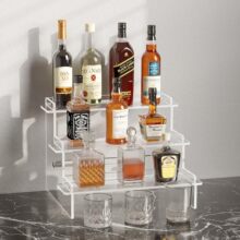 热销透明亚克力酒蛋糕制品展示架香水化妆品阶梯架手办收纳架工厂
