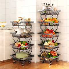 Cross-border folding fruit and vegetable basket movable multi-layer vegetable storage rack home kitchen display rack floor corner vegetable holder