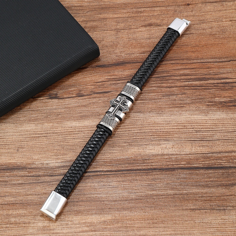 Bracciale in pelle intrecciata uomo impermeabile stile robusto_voghion.com