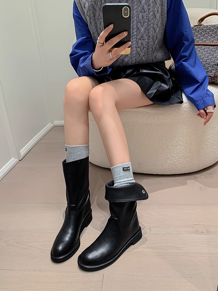 Western Style Mid-calf Knight Boots Women's Retro Ankle Boots_voghion.com