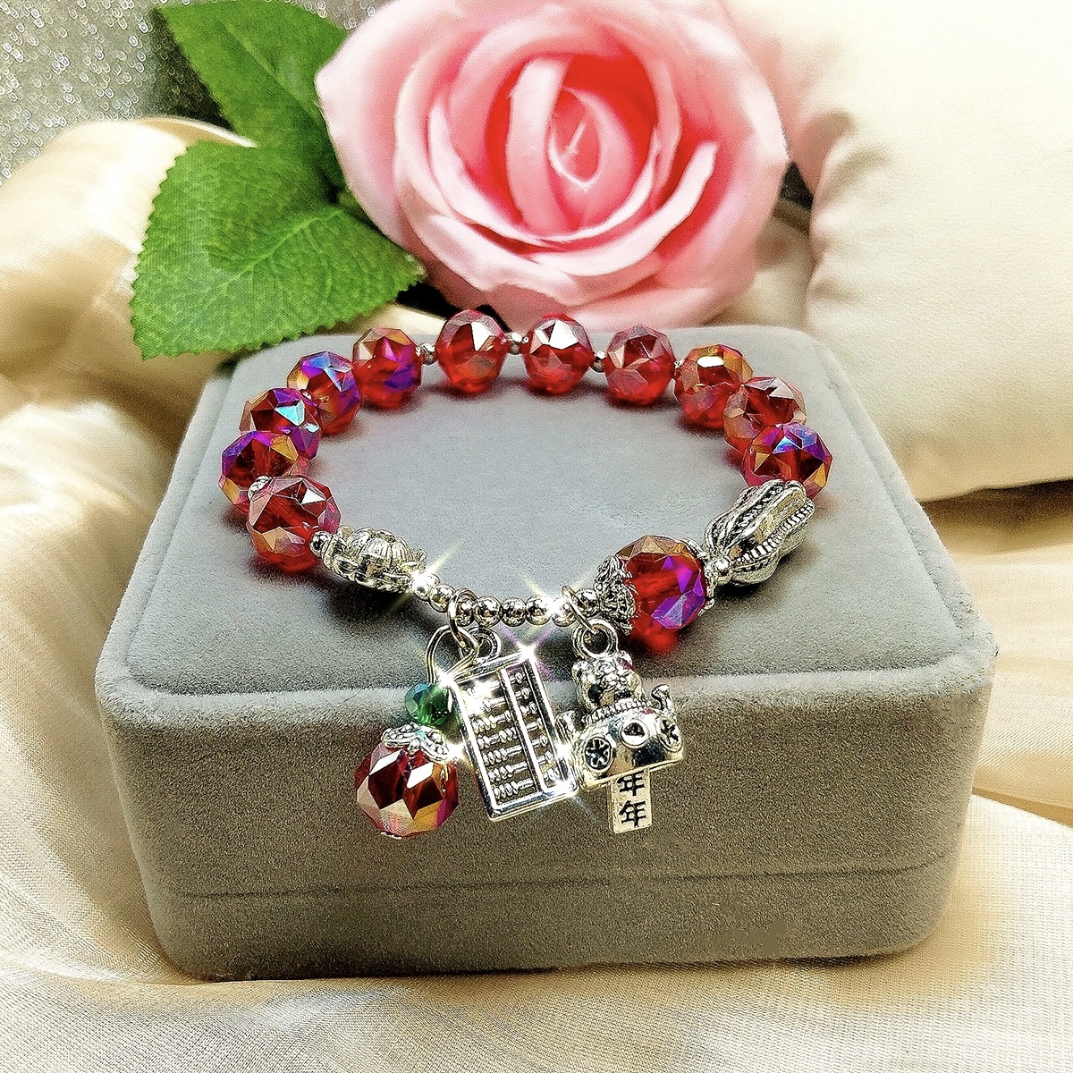 New Little Red Book Same Style Glass Crystal Beads Exquisite Photography Colorful Ethnic Style Bracelet Women's Wholesale Jewelry