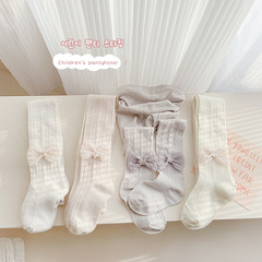 Girls' pantyhose spring and summer thin mesh combed cotton Korean bow cute solid color baby leggings wholesale