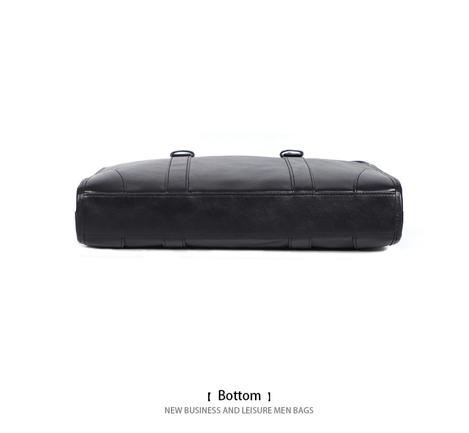 Túi xách tay nam da bò lớp đầu 38×8×28 cm, túi công sở đựng laptop 14 inch, đeo chéo tiện lợi — Màu Đen thuộc da bình thường bên trong màu đen, Màu đen cây cao, Lớp lót nỉ flannel cao cấp cầm tay màu đen chi tiết 26