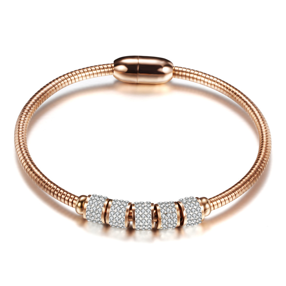 Fashion Round Stainless Steel Inlay Artificial Diamond Bangle 1 Piece display picture 2