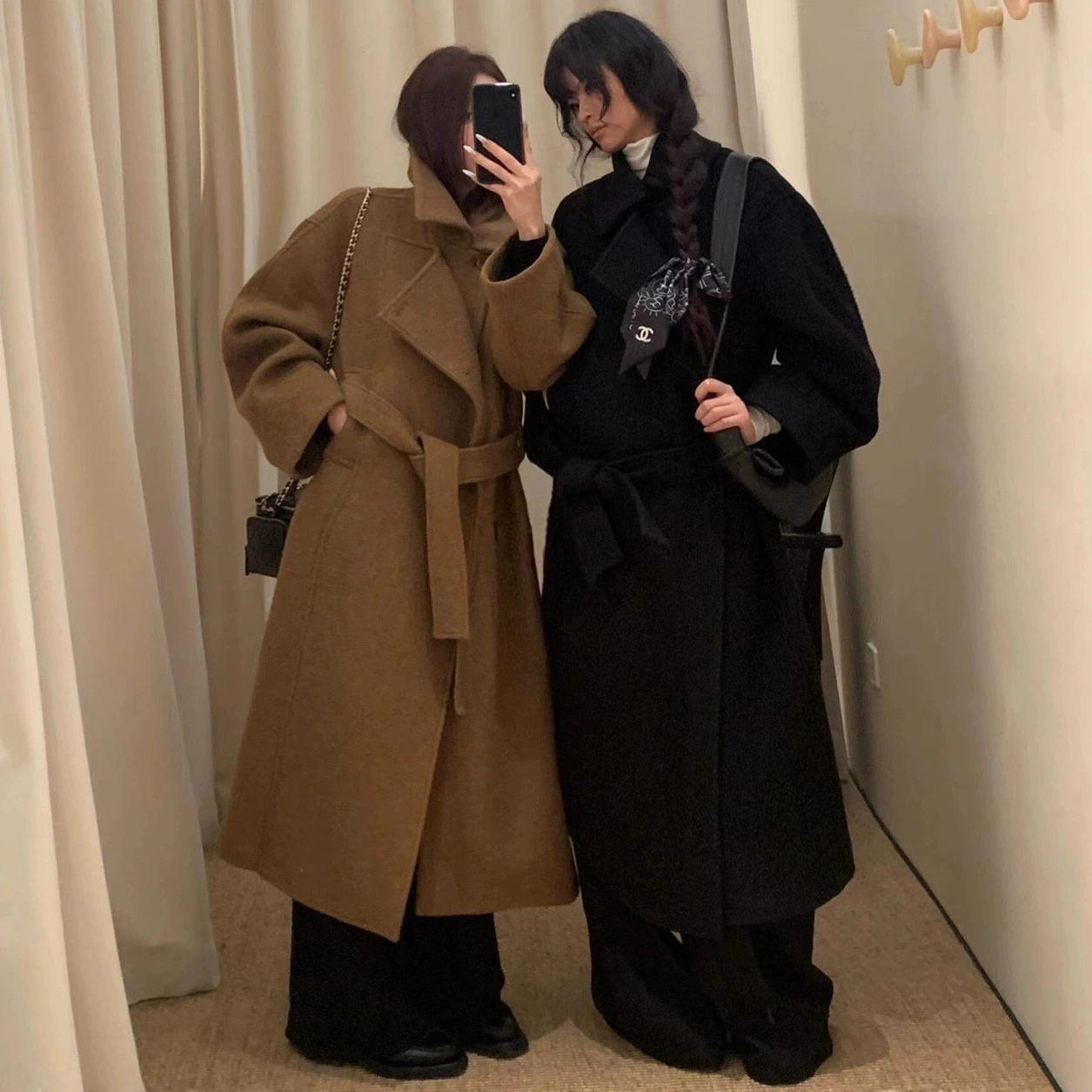 Кашемировое пальто с воротником-стойкой и завязками в стиле Ян Мэй и Ким Мин-ки для женщин, новая зимняя расцветка, стиль «old money», утепленный халат-куртка.