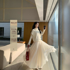 有洧Youwei【月光小调】米色纱裙2025新款半身裙女秋长款网纱裙子