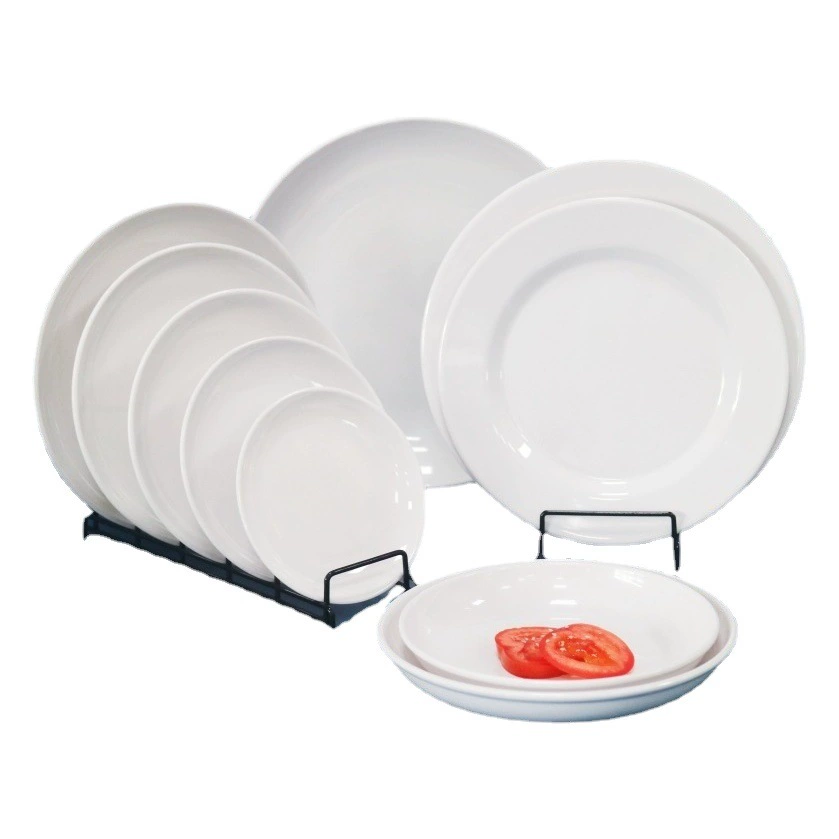 Белая тарелка, меламиновая посуда, круглая тарелка, плоская тарелка, меламиновая тарелка, коммерческая тарелка для фаст-фуда, круглая тарелка для западной еды, круглая тарелка, оптовая продажа