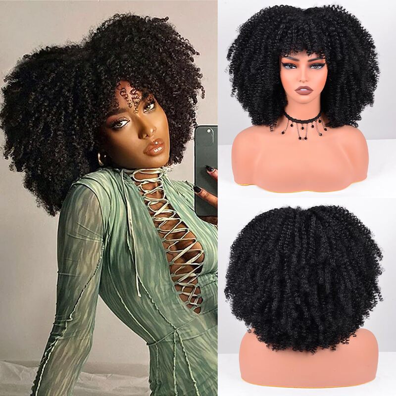 New Front Lace Wig European and American Women's Small Curly Short Hair Black Curly Short Hair Lace African Curly Chemical Fiber Headgear