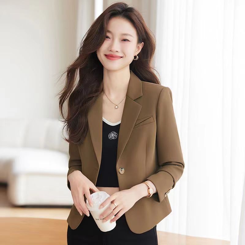 Brown Short Blazer for Women, High-End Style, Petite, 2025 New Spring and Autumn Casual, Height-Enhancing Blazer Top