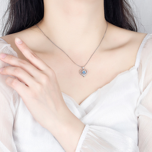 Custom JD Fashion Heart-Shaped Diamond Silver Plated Pendant Love Heart Ocean Heart Full Diamond Necklace Diamond Pendant for Women