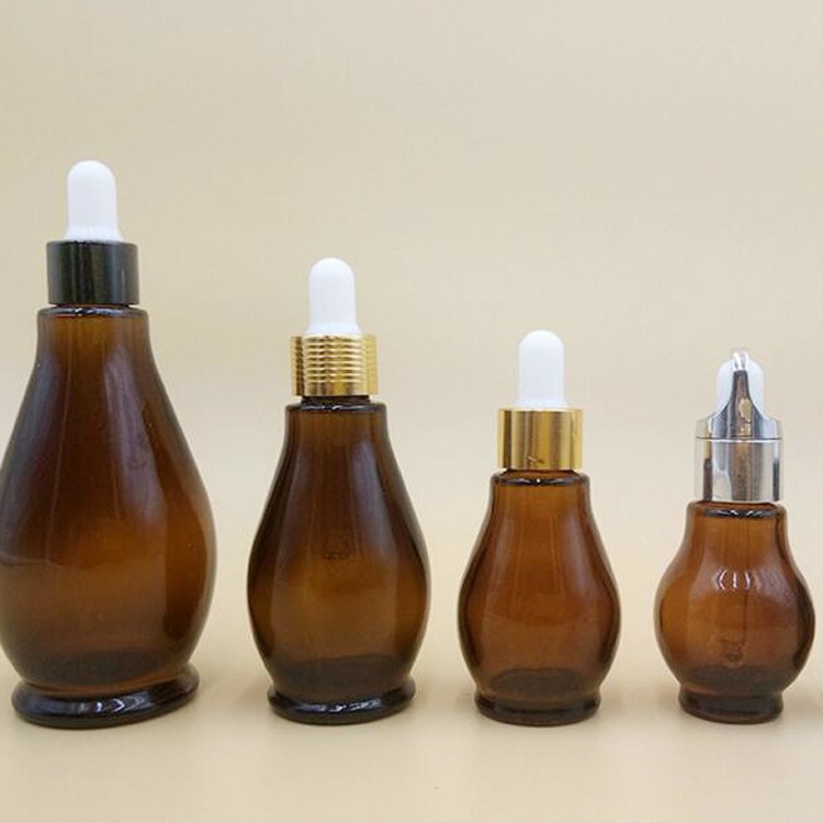 热销茶色葫芦精油瓶滴管玻璃瓶香水分装喷雾瓶香薰精油瓶丝印logo