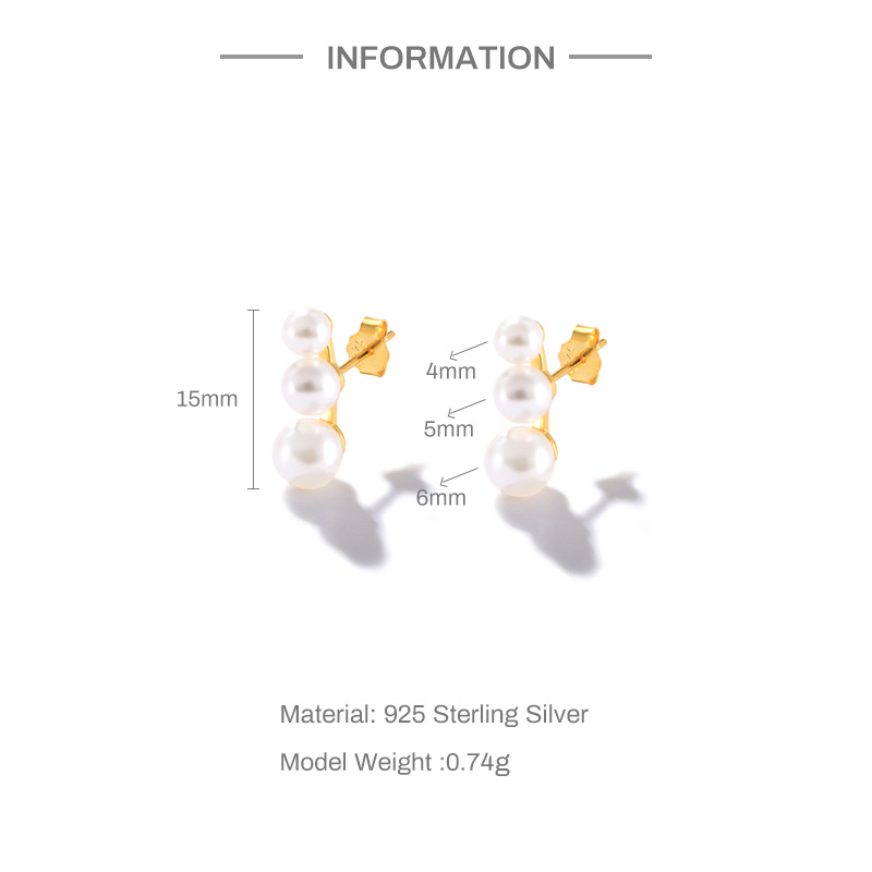 1 Pair Simple Style Geometric Plating Inlay Sterling Silver Pearl Zircon Ear Studs display picture 8