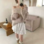 长袖显瘦宽松露肩毛衣
