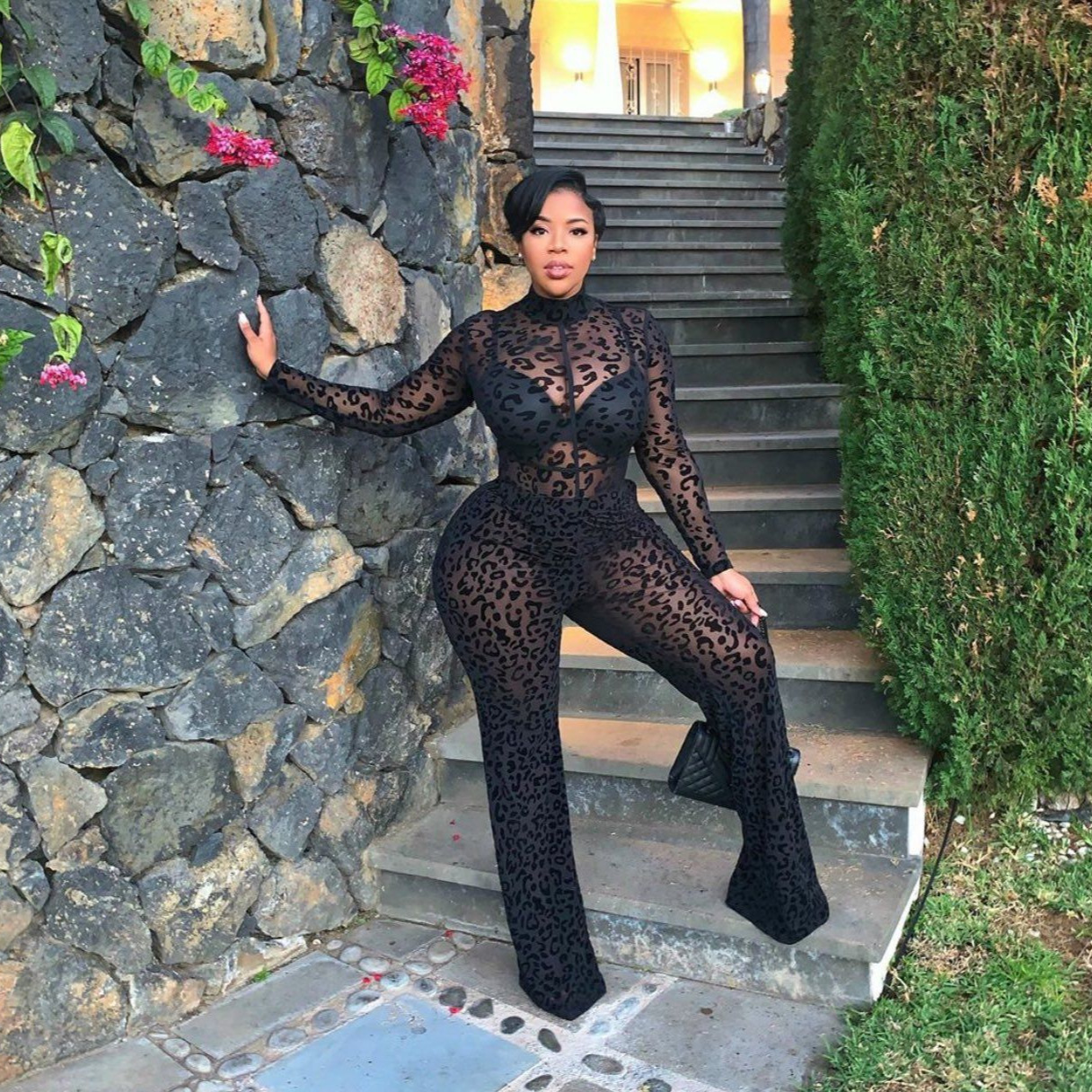 2021 Comercio exterior europeo y americano Venta caliente pantalones de pierna ancha moda mujer malla mono transfronterizo caliente sexy mono